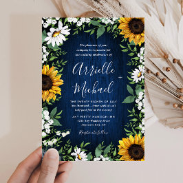 Invitaciones a la boda rústica del girasol azul de