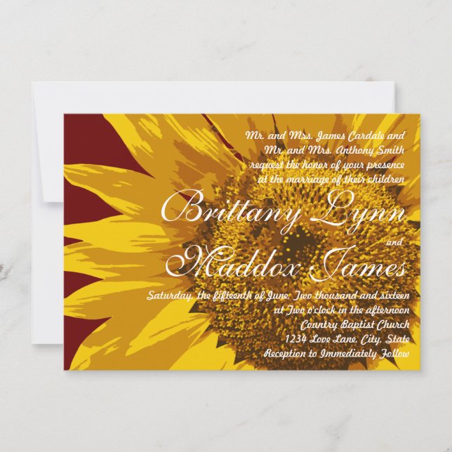 Invitaciones a la boda rústica del girasol en el p (Anverso)