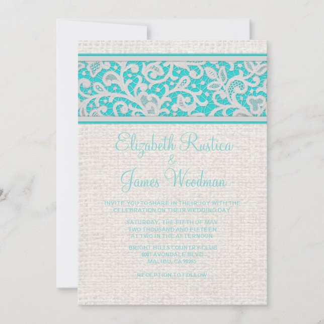 Invitaciones a la Boda Rústica en Burlap de Plata  (Anverso)