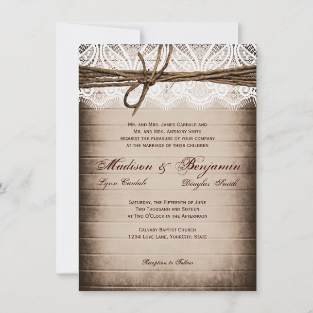 Invitaciones a la boda rústica en el campo de la m (Anverso)