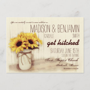 Invitaciones a la boda rustica Mason Jar Sunflower