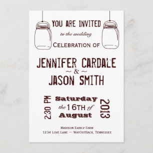 Invitaciones a la boda rústica País Jars Mason