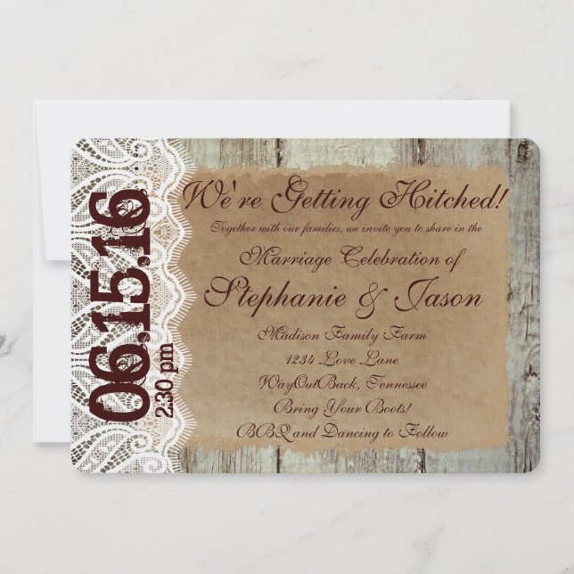 Invitaciones a la boda rústica por campo (Anverso)