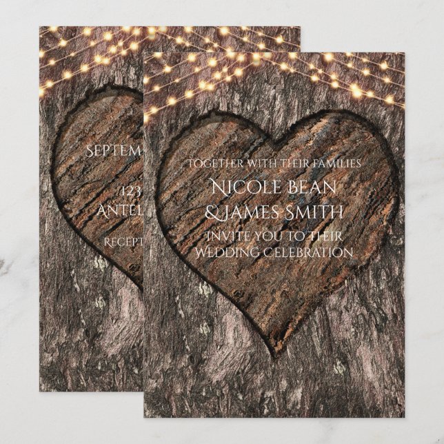 Invitaciones a la boda rústica por troncos de árbo (Anverso / Reverso)