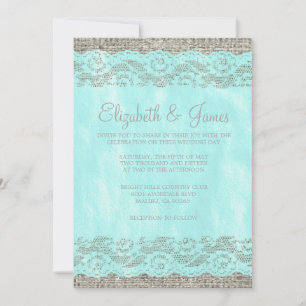 Invitaciones a la boda rústica Verde azulada y pla