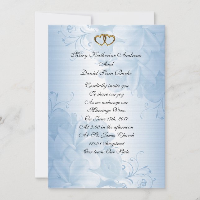 Invitaciones a la boda Satinado azul elegante (Anverso)