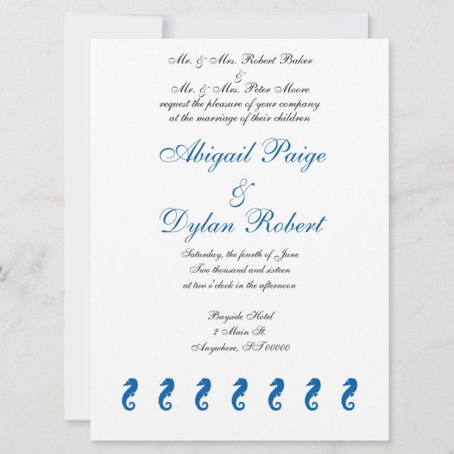 Invitaciones a la boda "Sea Horse Serenity" (Anverso)