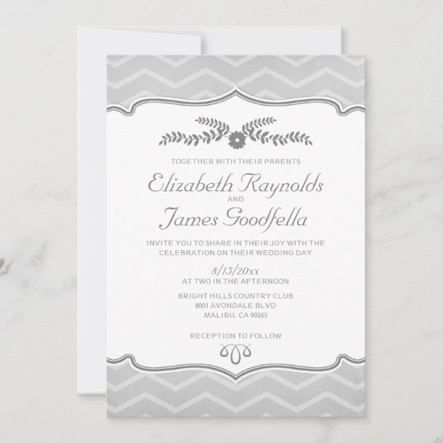 Invitaciones a la boda Silver Zigzag (Anverso)