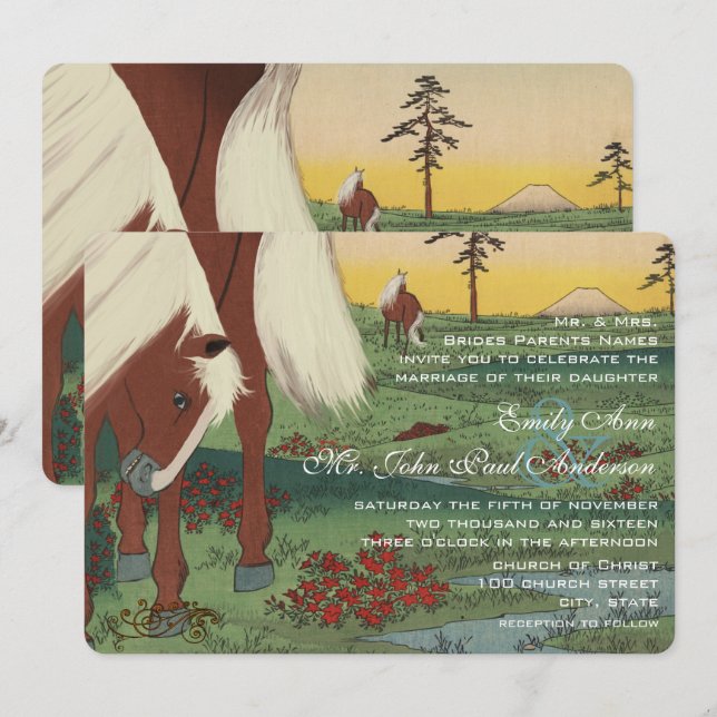 Invitaciones a la boda sincera de caballos (Anverso / Reverso)