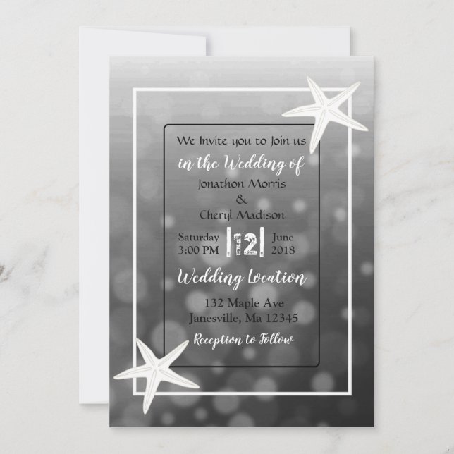 Invitaciones a la boda Starfish Beach con burbujas (Anverso)