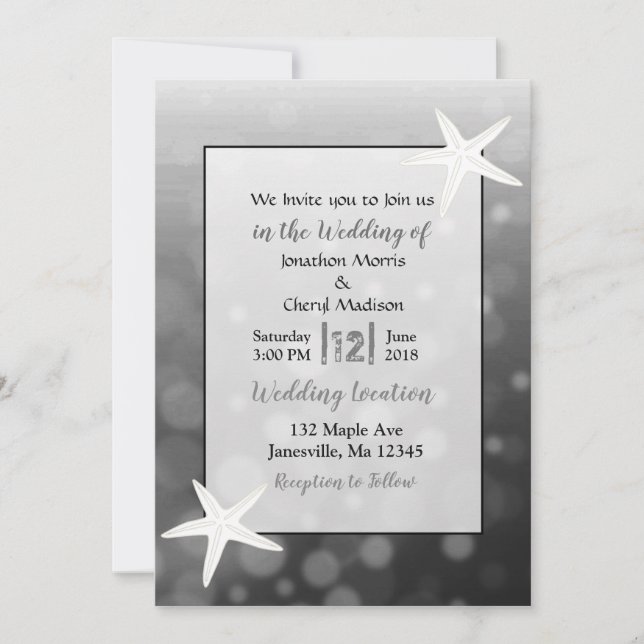 Invitaciones a la boda Starfish Beach con burbujas (Anverso)
