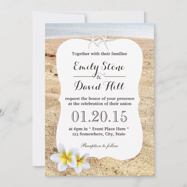 Invitaciones a la boda Starfish & Plumeria Beach (Anverso)