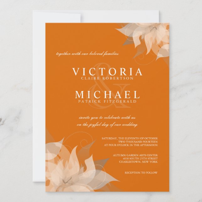 Invitaciones a la boda Tangerina Floral de otoño (Anverso)