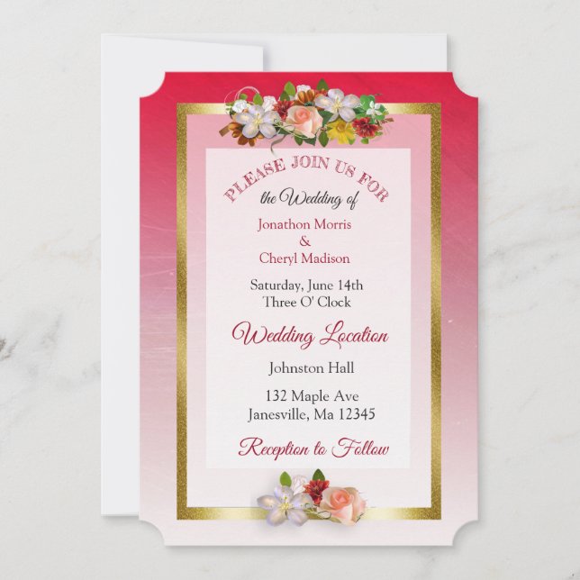 Invitaciones a la boda temática de bonito Rose Bou (Anverso)