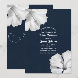 Invitaciones a la boda tropical azul de Hibiscus