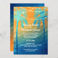 Invitaciones a la boda tropical azul naranja