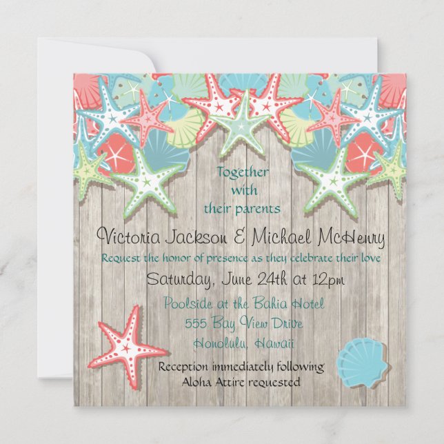 Invitaciones a la boda tropical de la concha (Anverso)