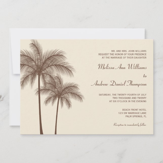 Invitaciones a la boda tropical del árbol de palma (Anverso)