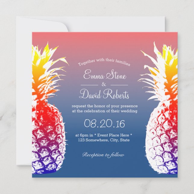 Invitaciones a la boda tropical hawaiana de piña (Anverso)