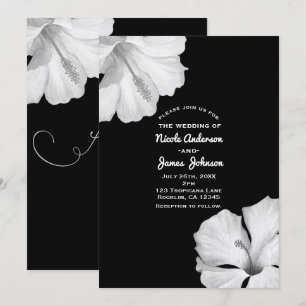 Invitaciones a la boda tropical negra de Hibiscus 