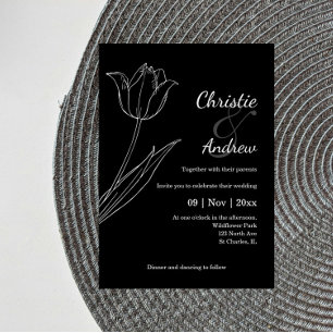 Invitaciones a la boda tulipán en blanco y negro