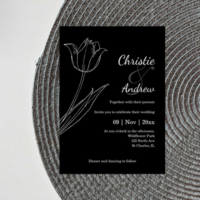 Invitaciones a la boda tulipán en blanco y negro (Subido por el creador)