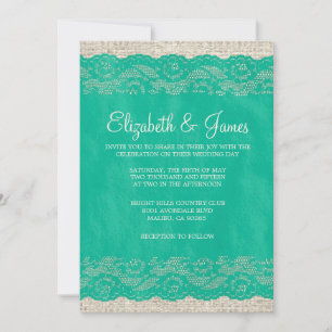 Invitaciones a la boda turquesa de encaje ruso