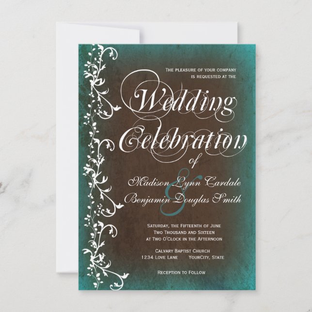 Invitaciones a la boda turquesa del país rústico (Anverso)