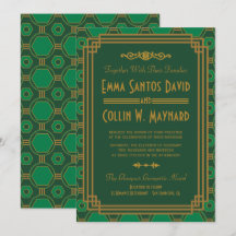 Invitaciones a la boda verde Art Deco