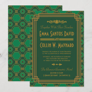 Invitaciones a la boda verde Art Deco