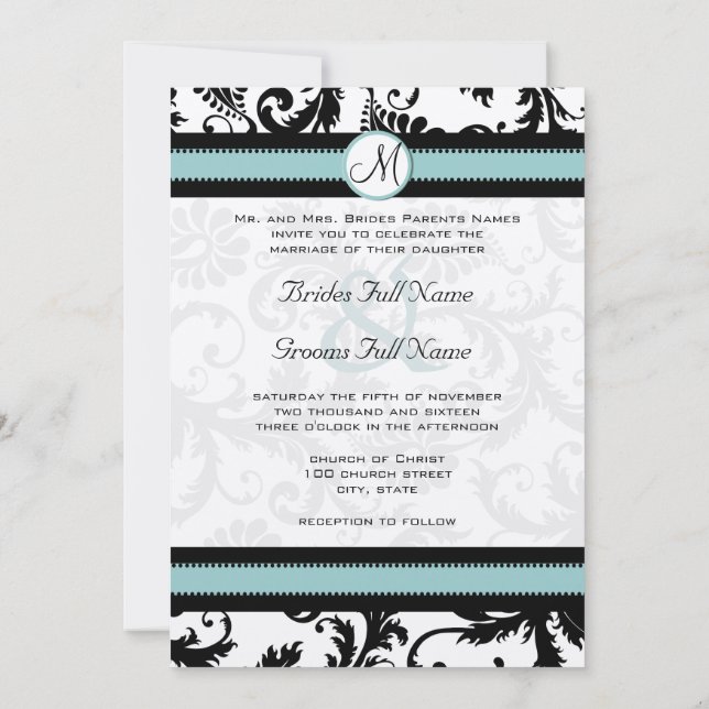 Invitaciones a la boda Verde azulada azul de Black (Reverso)