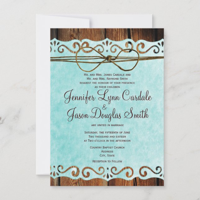 Invitaciones a la boda Verde azulada con papel de  (Anverso)