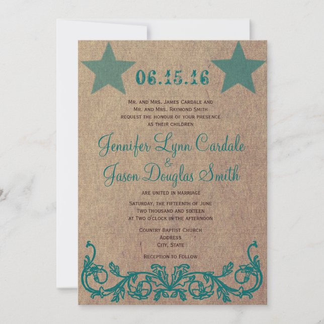 Invitaciones a la boda Verde azulada de Estrella M (Anverso)