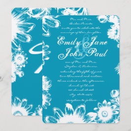 Invitaciones a la boda verde azulada de Flora Silv
