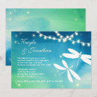Invitaciones a la boda verde azulada de la libélul
