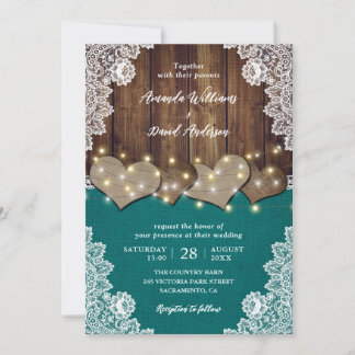 Invitaciones a la boda Verde azulada de la Rústica