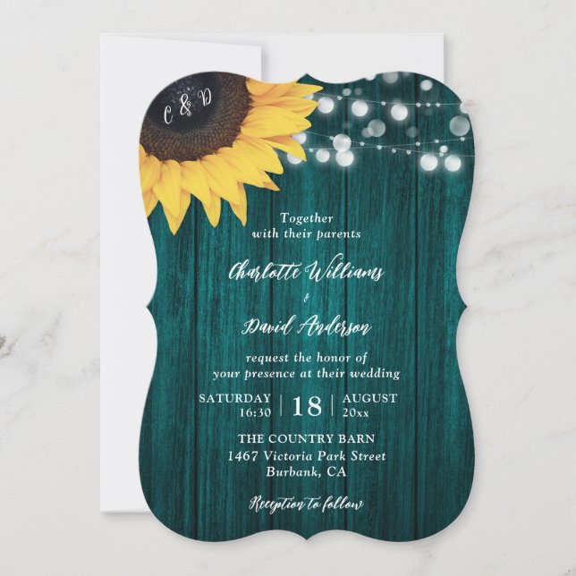 Invitaciones a la boda Verde azulada del girasol d (Anverso)