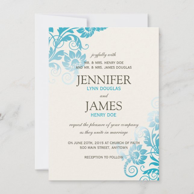 Invitaciones a la boda Verde azulada Ombre con cla (Anverso)