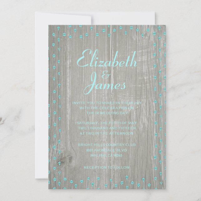 Invitaciones a la boda Verde azulada y plateada de (Anverso)