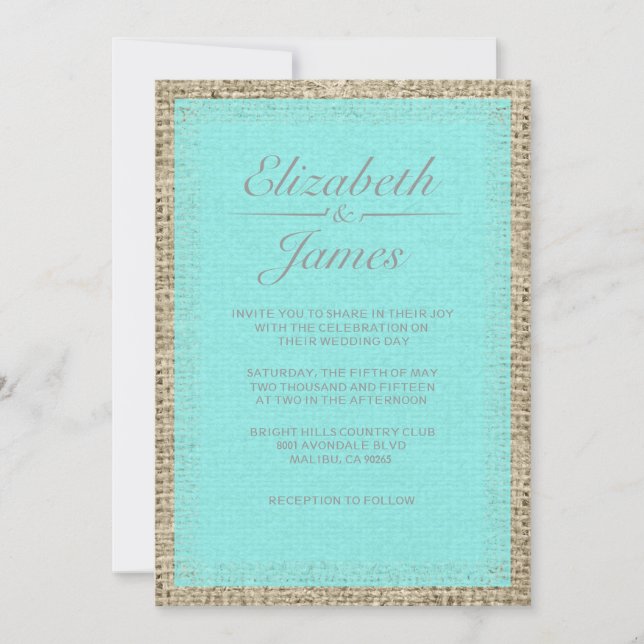 Invitaciones a la Boda Verde azulada y plateada en (Anverso)
