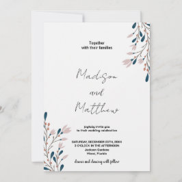 Invitaciones a la boda verde con flores rosadas