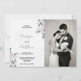 Invitaciones a la boda verde con flores rosadas co