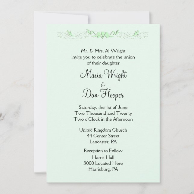 Invitaciones a la boda verde de la menta (Anverso)