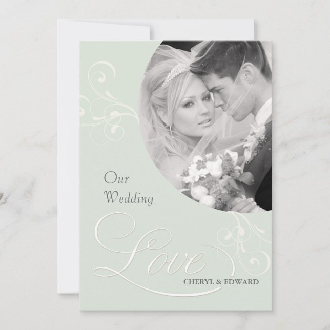 Invitaciones a la boda verde de la vejez con foto (Anverso)