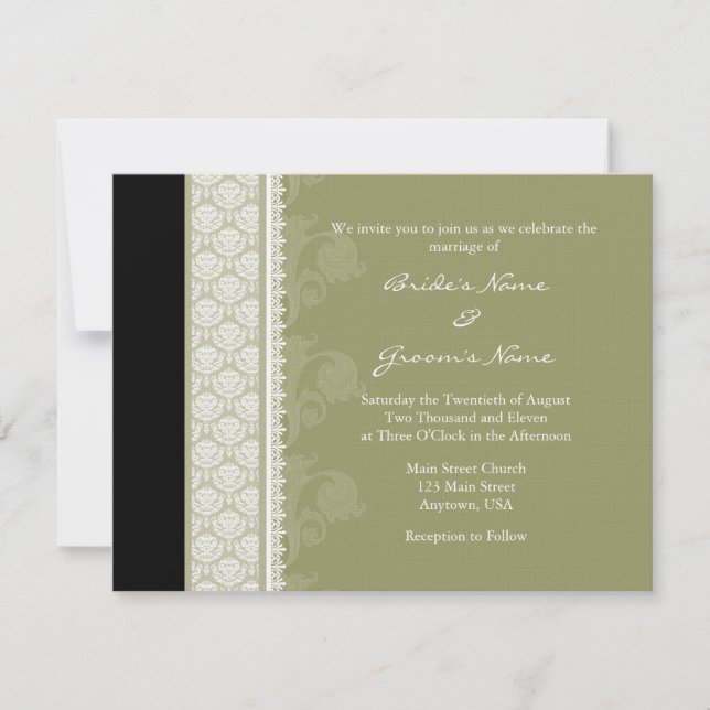 Invitaciones a la boda verde de un solo lado de un (Anverso)