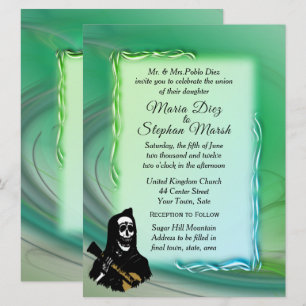 Invitaciones a la boda verde, el día de los muerto