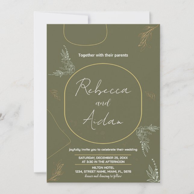 Invitaciones a la boda verde oscura (Anverso)