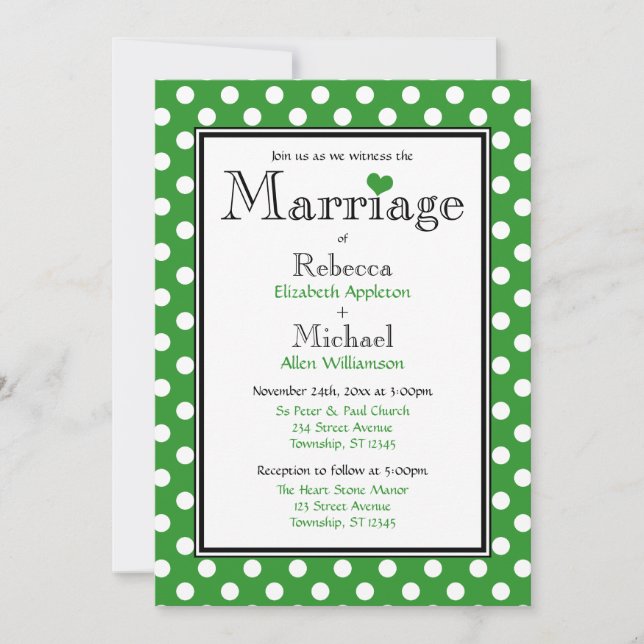 Invitaciones a la Boda Verde Polka Dot (Anverso)