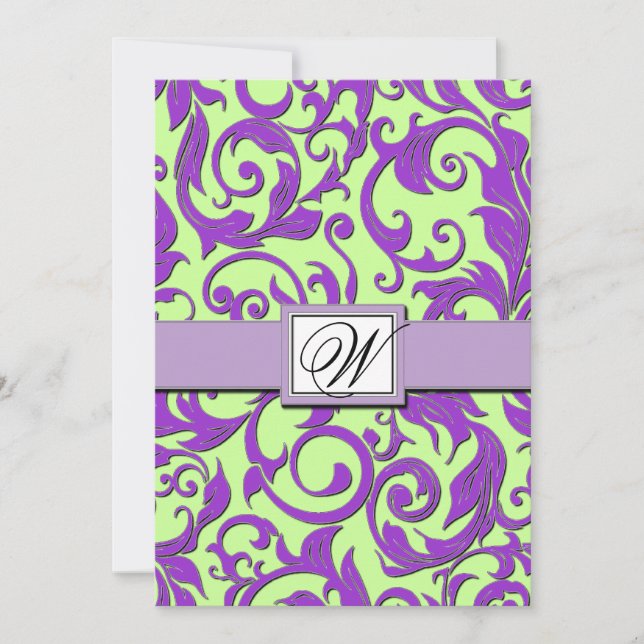 Invitaciones a la boda verde púrpura y lima (Anverso)