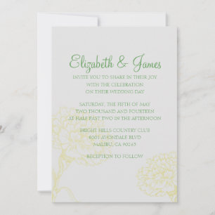 Invitaciones a la boda verde y amarilla moderna de